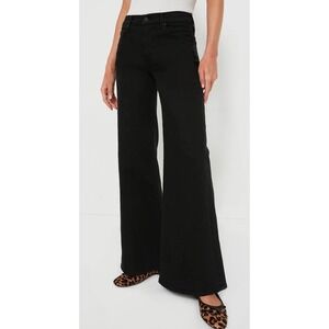 MOTHER The Twister Sneak Jeans In Pitch Black Wide Leg Crop Women's Size 34